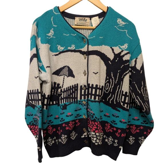 Vintage 80's Northerns Reflection Acrylic Knit Sweater Blue Womens Small Beachy - Picture 1 of 4